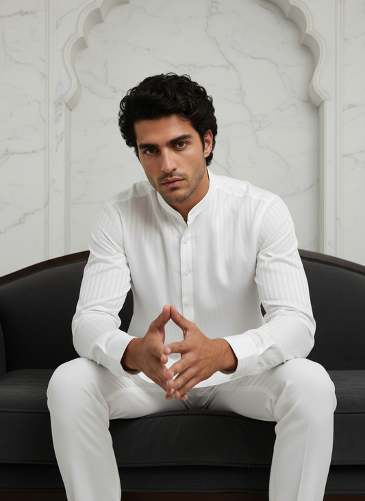 white cotton kurta pajama, formal indian wear male, ethnic wear online men