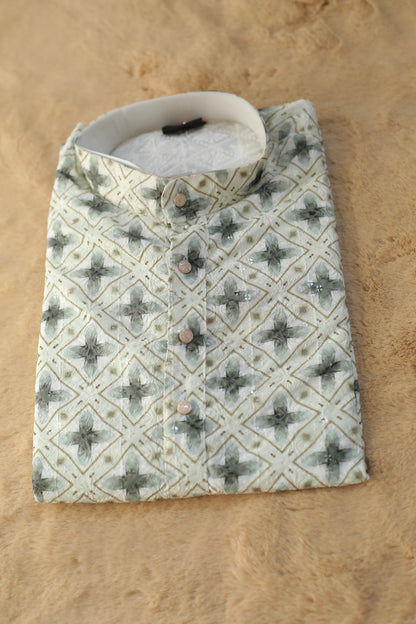 Adhiraj Classic Cotton Print Thread Work Kurta | Festive Collection
