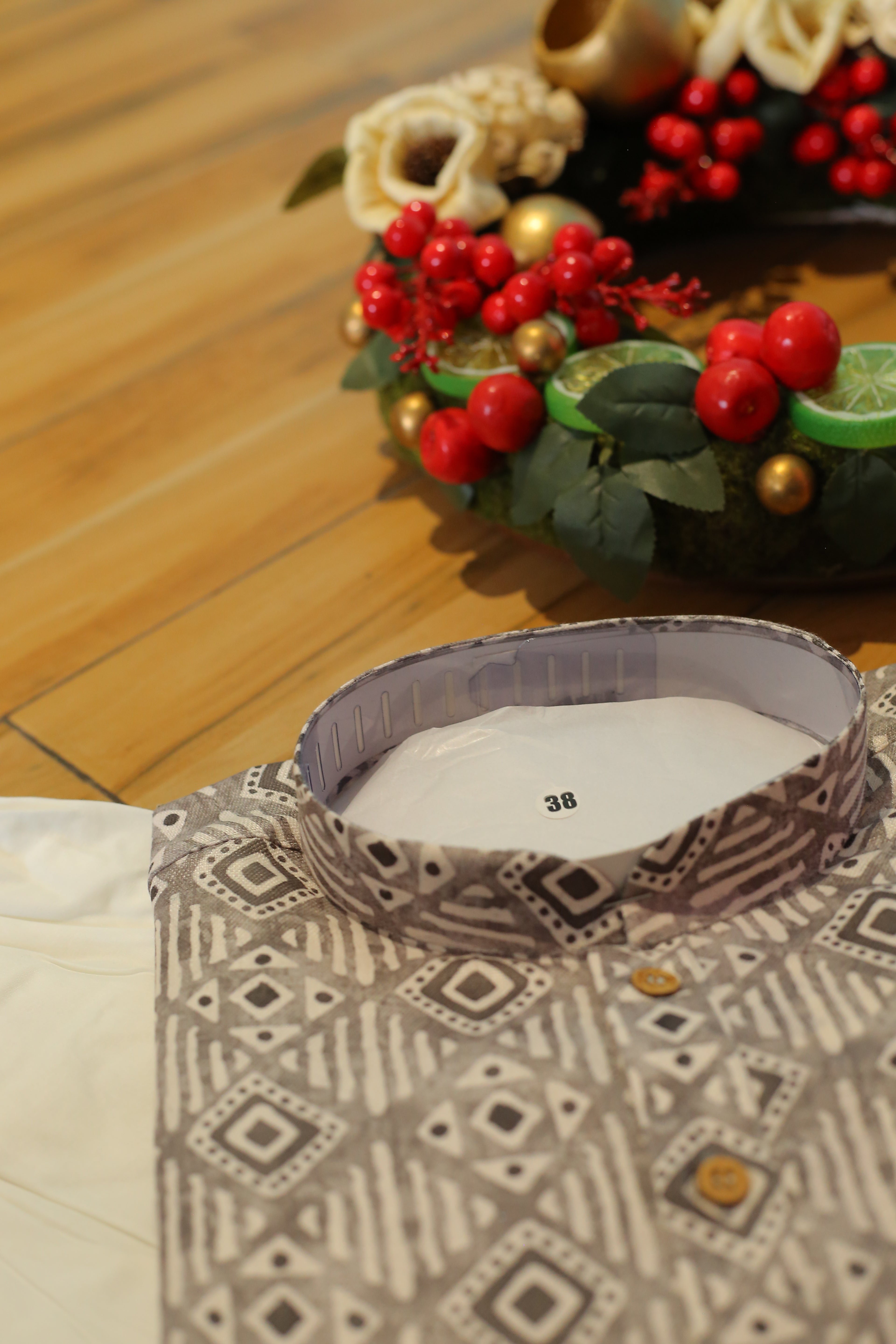 Festive Cotton Brown Kurtha with Zari Pattern and Classic White Pajama