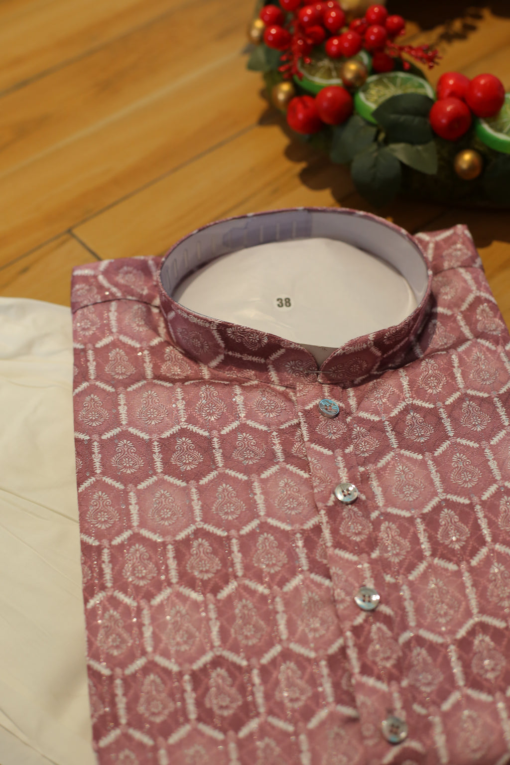 Classic Blue Cotton Kurtha with Zari And White Pajama - Long Kurtha