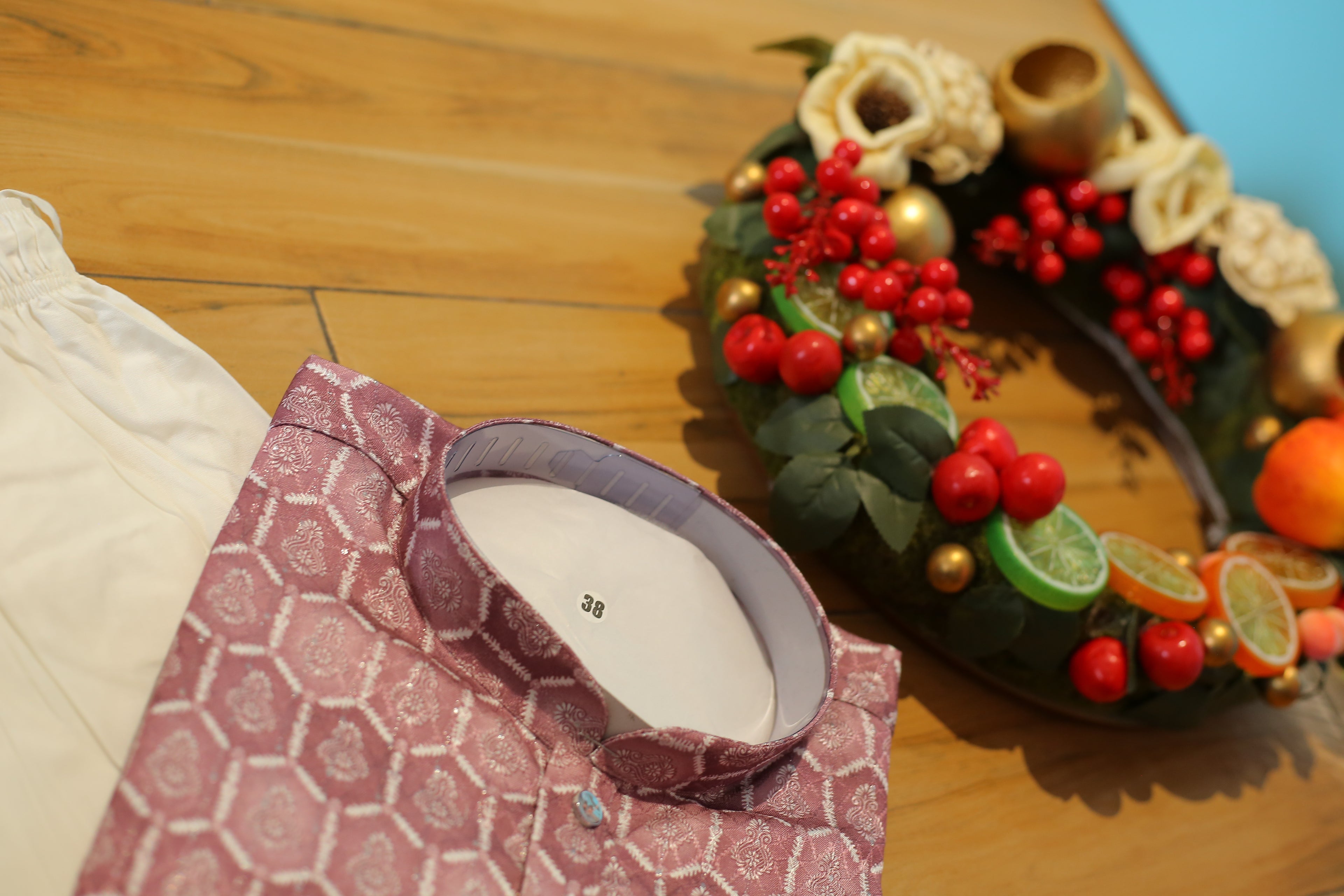 Classic Blue Cotton Kurtha with Zari And White Pajama - Long Kurtha