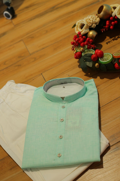 green kurta, plain solid kurta, , puja kurta, ethnic wear simple, traditional wear for men, cotton kurta