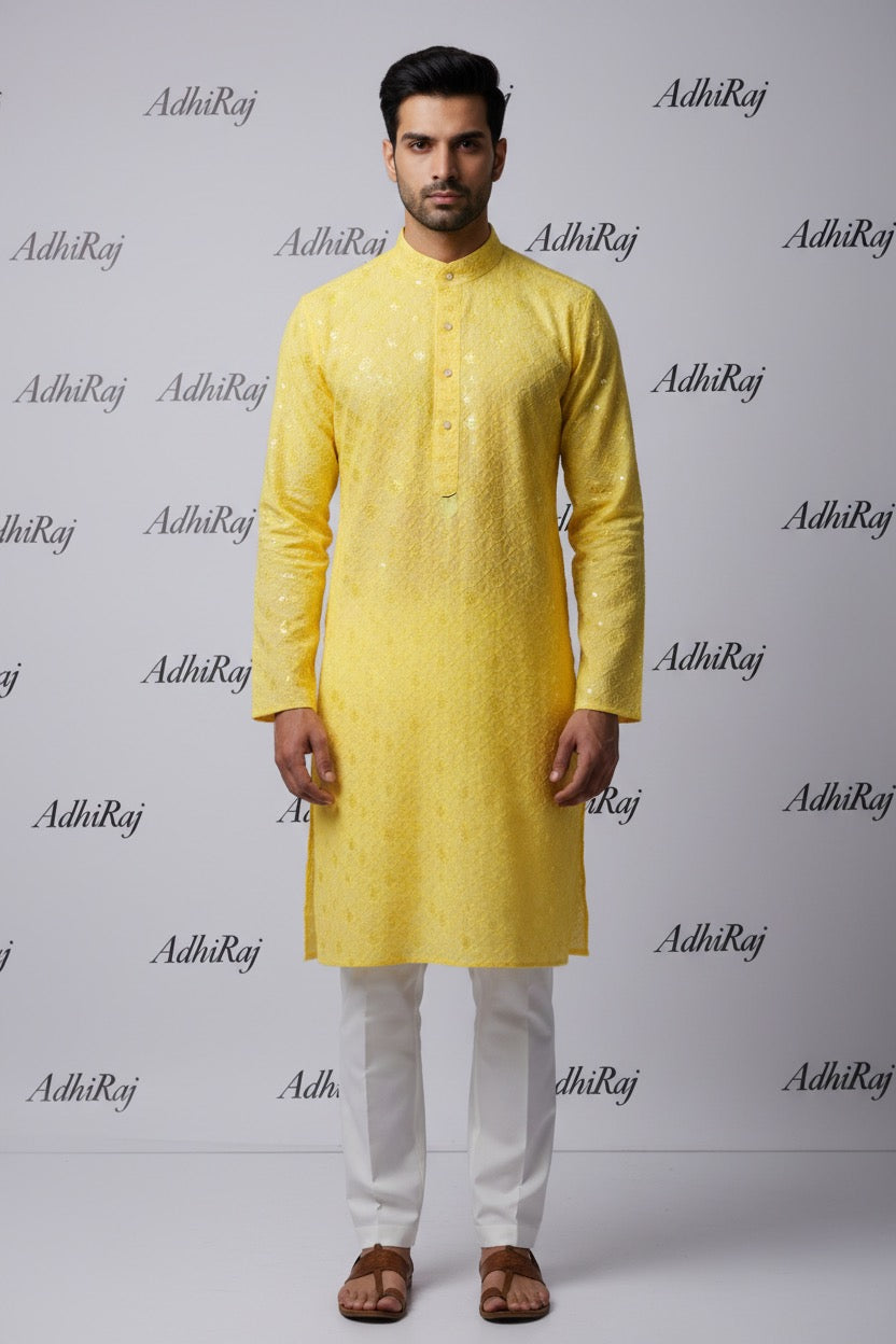Adhiraj Couture Chikankari Sequin Embroidered Kurta | Party Wear Collection