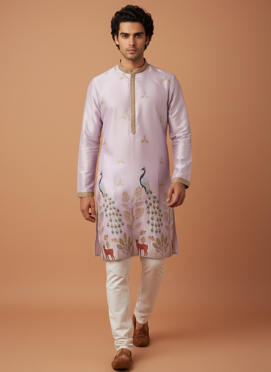 Designer Silk Embroidered Kurta | Regal Look for Special Occasions | Ideal for Festivals, Receptions & Traditional Events