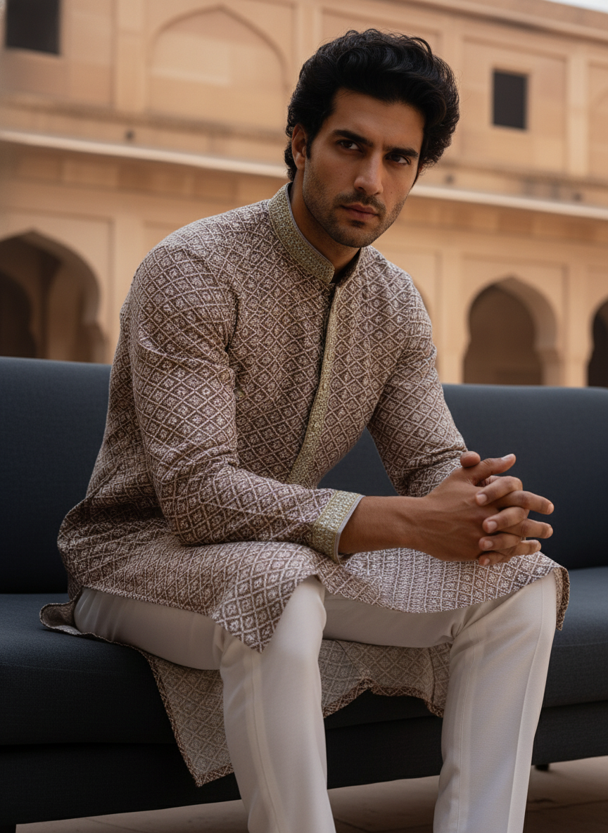 Adhiraj Heavy Lucknowi Kurta for Festive Wear | Ethnic Essence Heavy Lucknowi Kurta