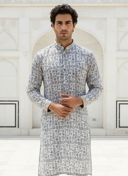 Tradition Touch – White Cotton Satin Kurtha (Long)