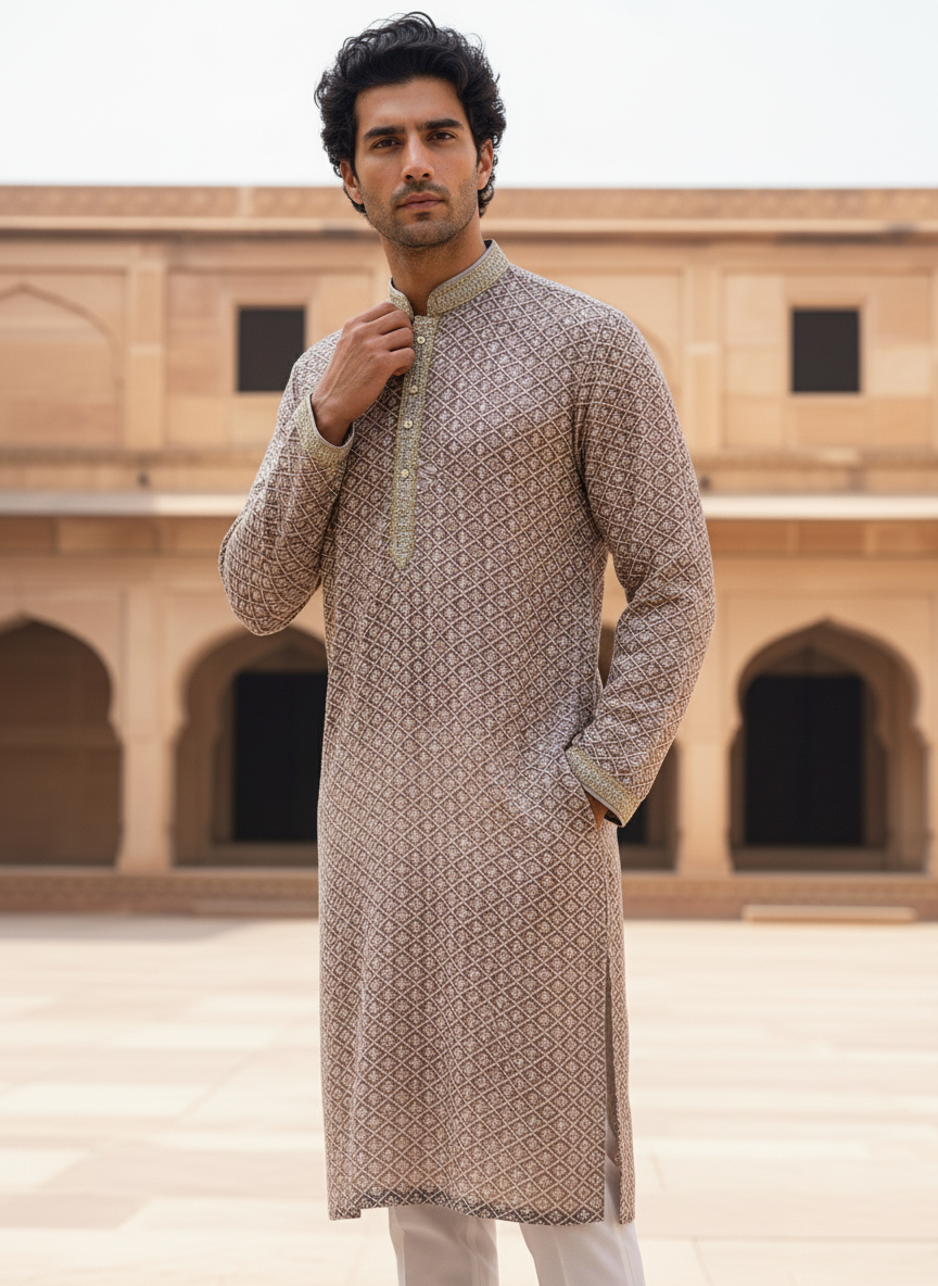 Adhiraj Heavy Lucknowi Kurta for Festive Wear | Ethnic Essence Heavy Lucknowi Kurta