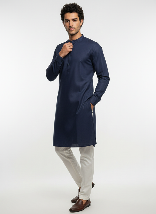 dark blue cotton kurta, ethnic wear, indian men's wear, traditional attire, simple and stylish kurtas
