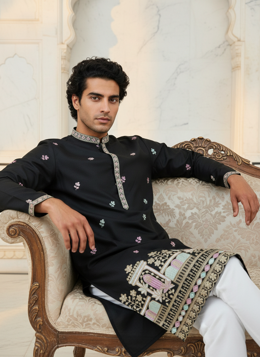Designer Silk Embroidered Kurta | Regal Look for Special Occasions | Ideal for Festivals, Receptions & Traditional Events