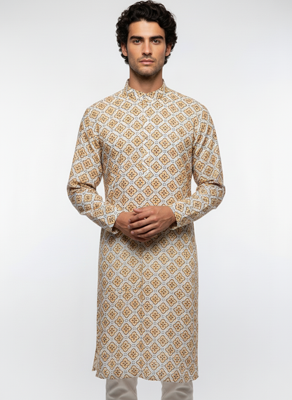 Adhiraj Classic Cotton Print Thread Work Kurta | Festive Collection
