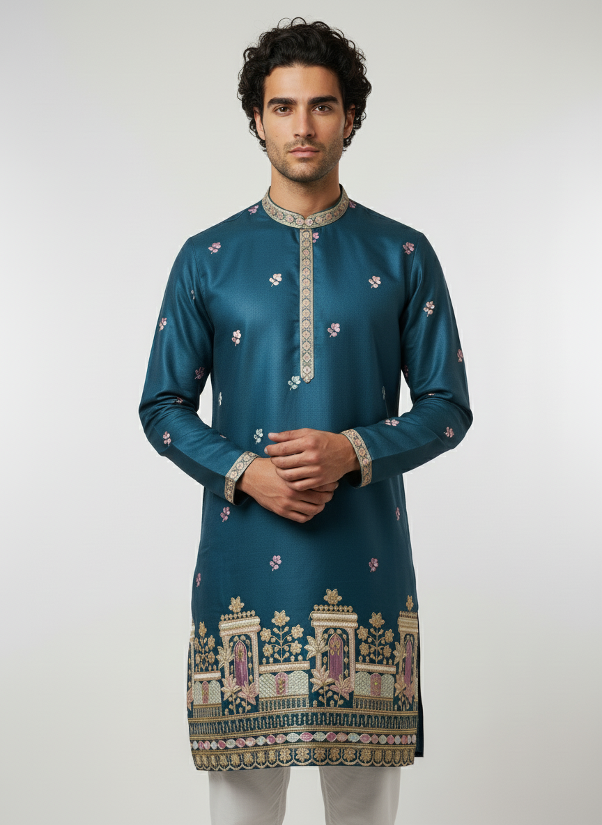 Designer Silk Embroidered Kurta | Regal Look for Special Occasions | Ideal for Festivals, Receptions & Traditional Events