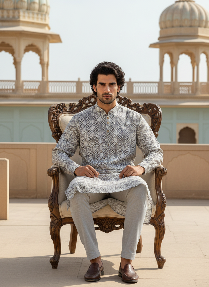 Shine Classic Essence Plain Cotton Printed Kurta – Subtle Elegance in Everyday Comfort