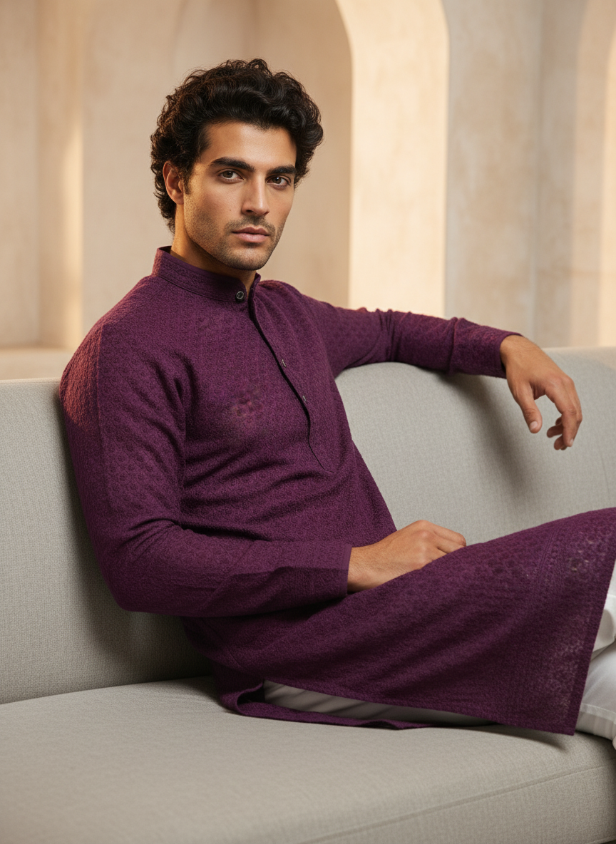 Adhiraj Couture Chikankari Sequin Embroidered Kurta | Party Wear Collection