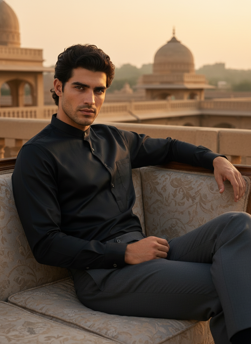 Men’s Satin Finish Short Kurta | Perfect for Parties, Gatherings & Festive Wear | Glossy Finish with Contemporary Design