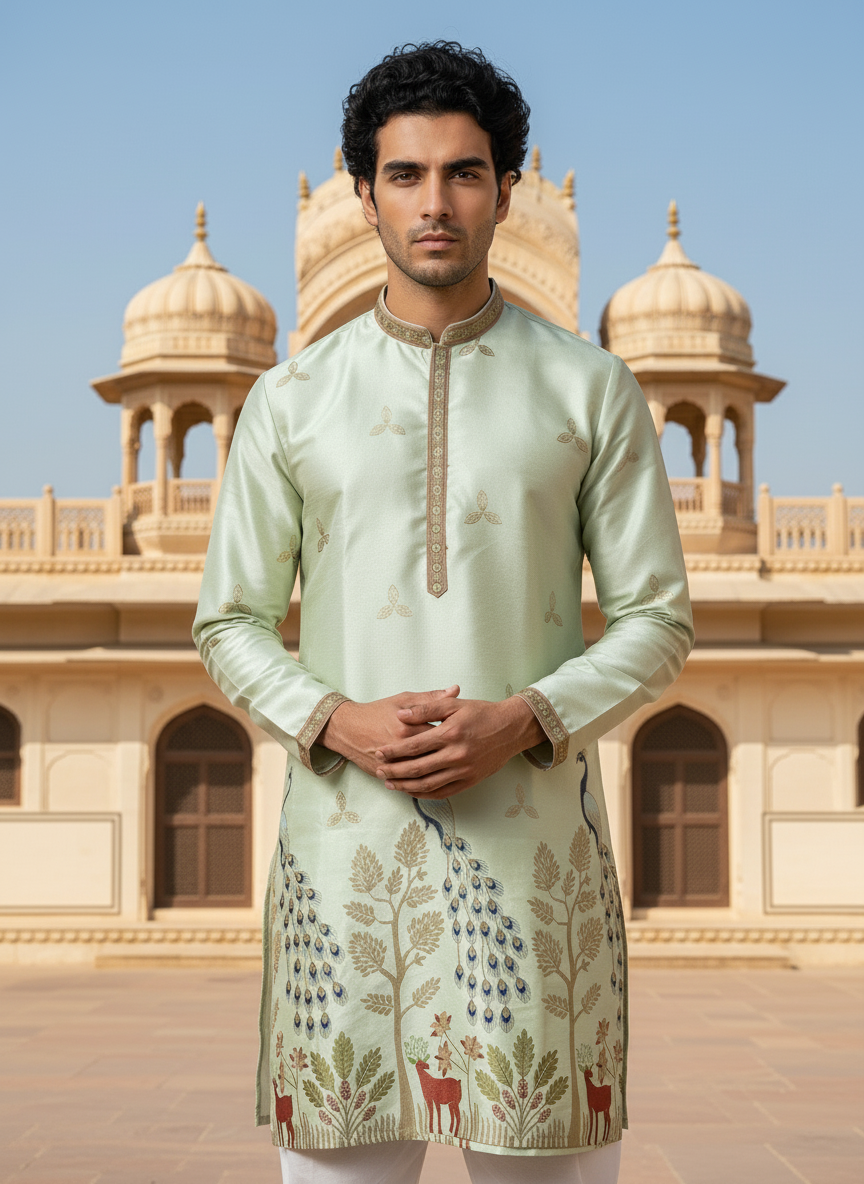 Designer Silk Embroidered Kurta | Regal Look for Special Occasions | Ideal for Festivals, Receptions & Traditional Events