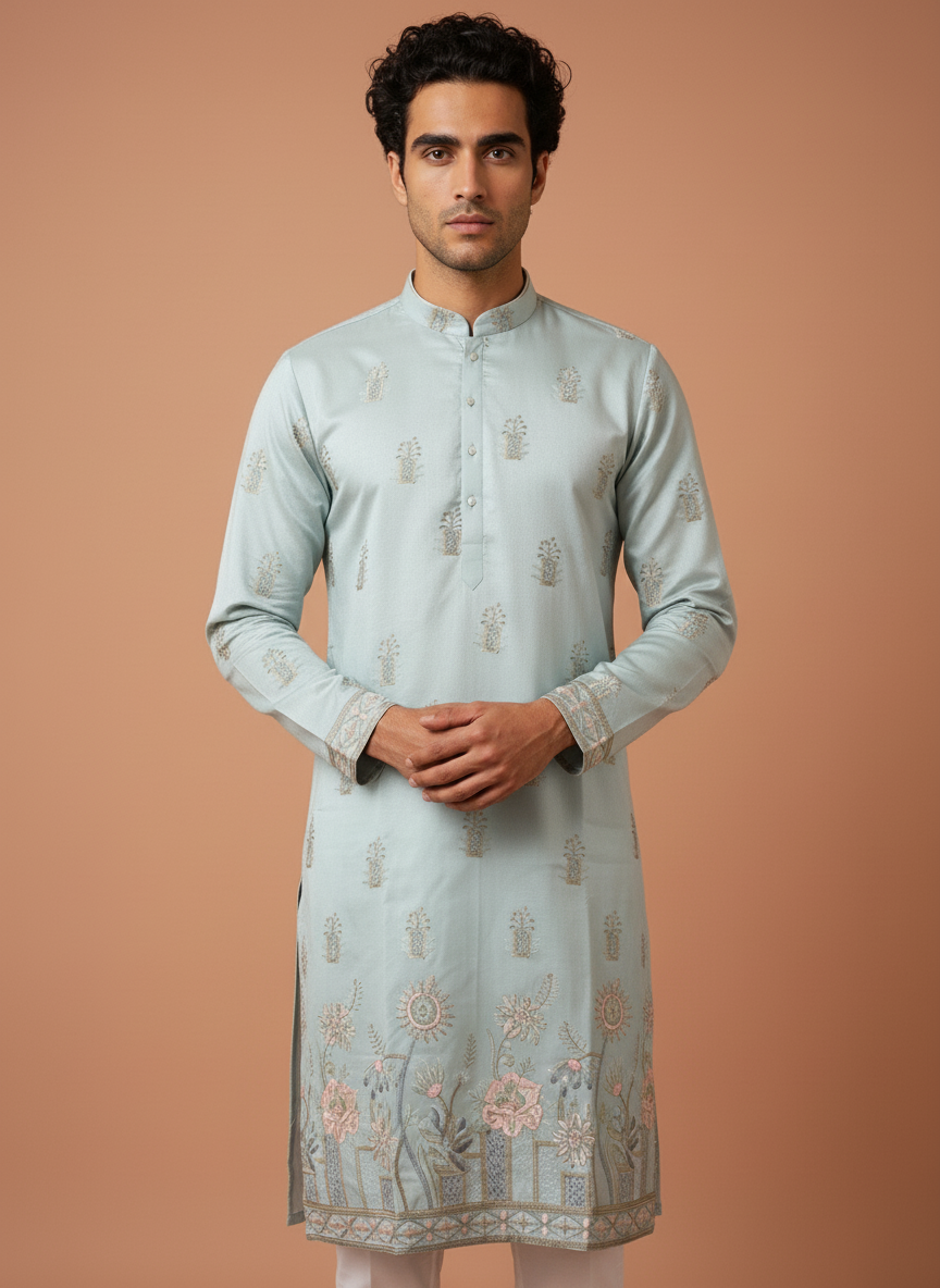 Nayab Style Pure Silk Embroidered Kurta for Special Occasions