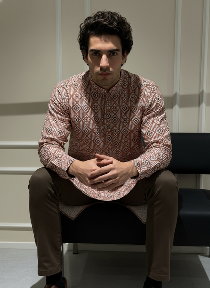printed cotton kurta, puja outfits for men, traditional indian wear for men, ganpati kurta pajama, men's occasion wear india