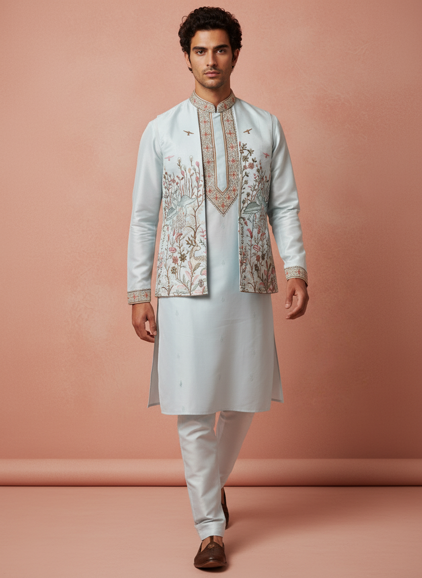 Premium Silk Kurta Set with Nehru Jacket | Elegant Ethnic Wear for Special Occasions | Blend of Style & Tradition