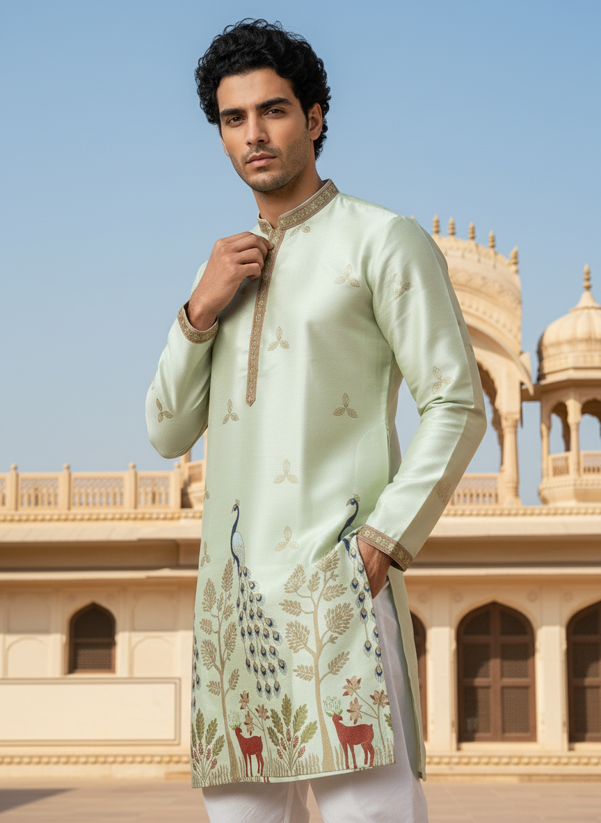 Designer Silk Embroidered Kurta | Regal Look for Special Occasions | Ideal for Festivals, Receptions & Traditional Events