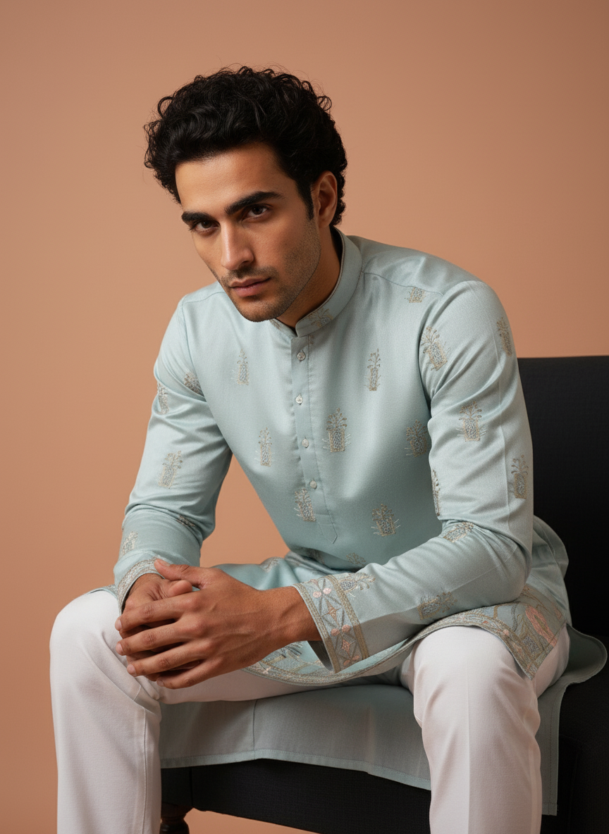 Nayab Style Pure Silk Embroidered Kurta for Special Occasions