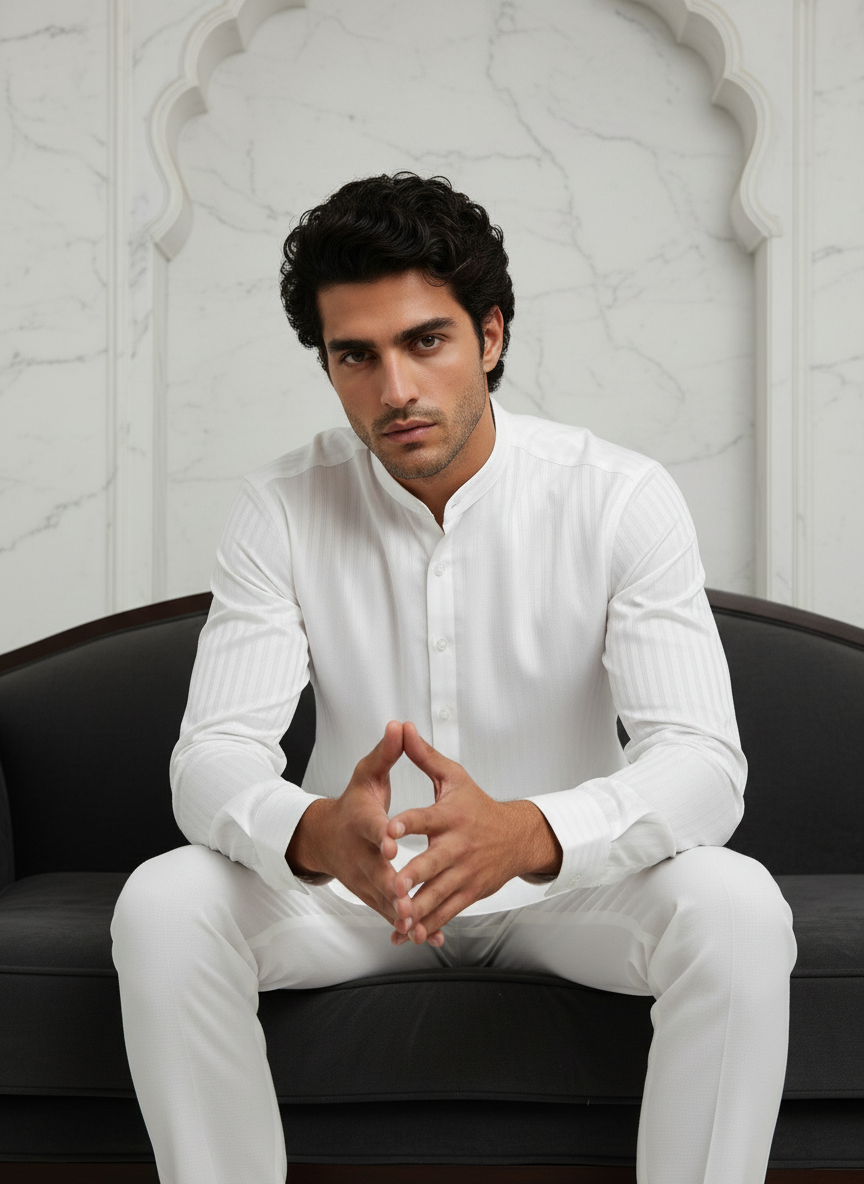 white cotton kurta pajama, formal indian wear male, ethnic wear online men