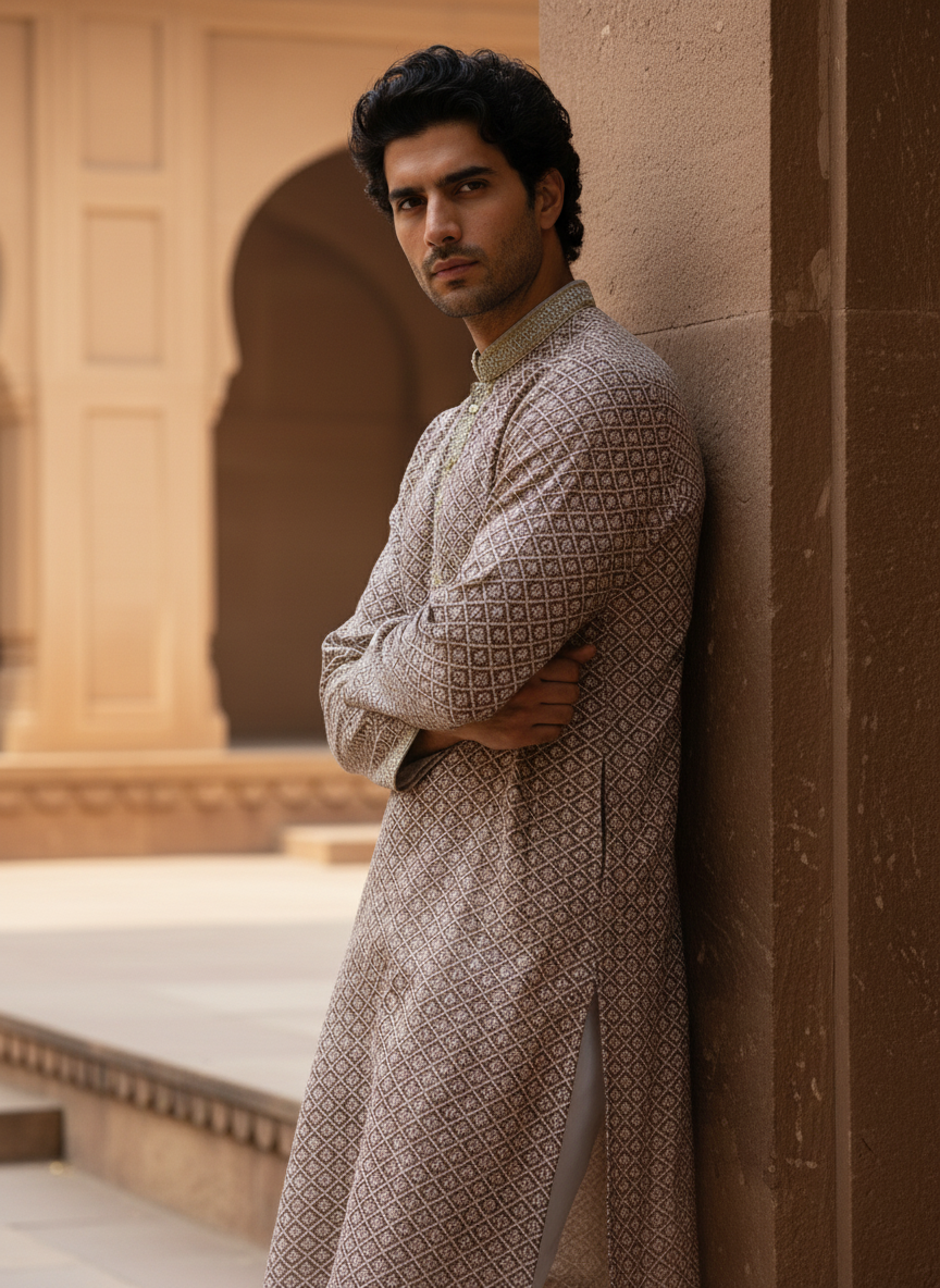 Adhiraj Heavy Lucknowi Kurta for Festive Wear | Ethnic Essence Heavy Lucknowi Kurta