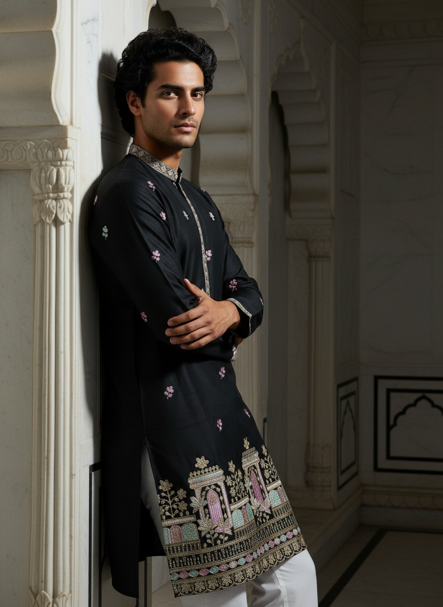 Designer Silk Embroidered Kurta | Regal Look for Special Occasions | Ideal for Festivals, Receptions & Traditional Events