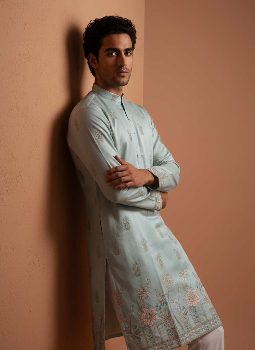 Nayab Style Pure Silk Embroidered Kurta for Special Occasions