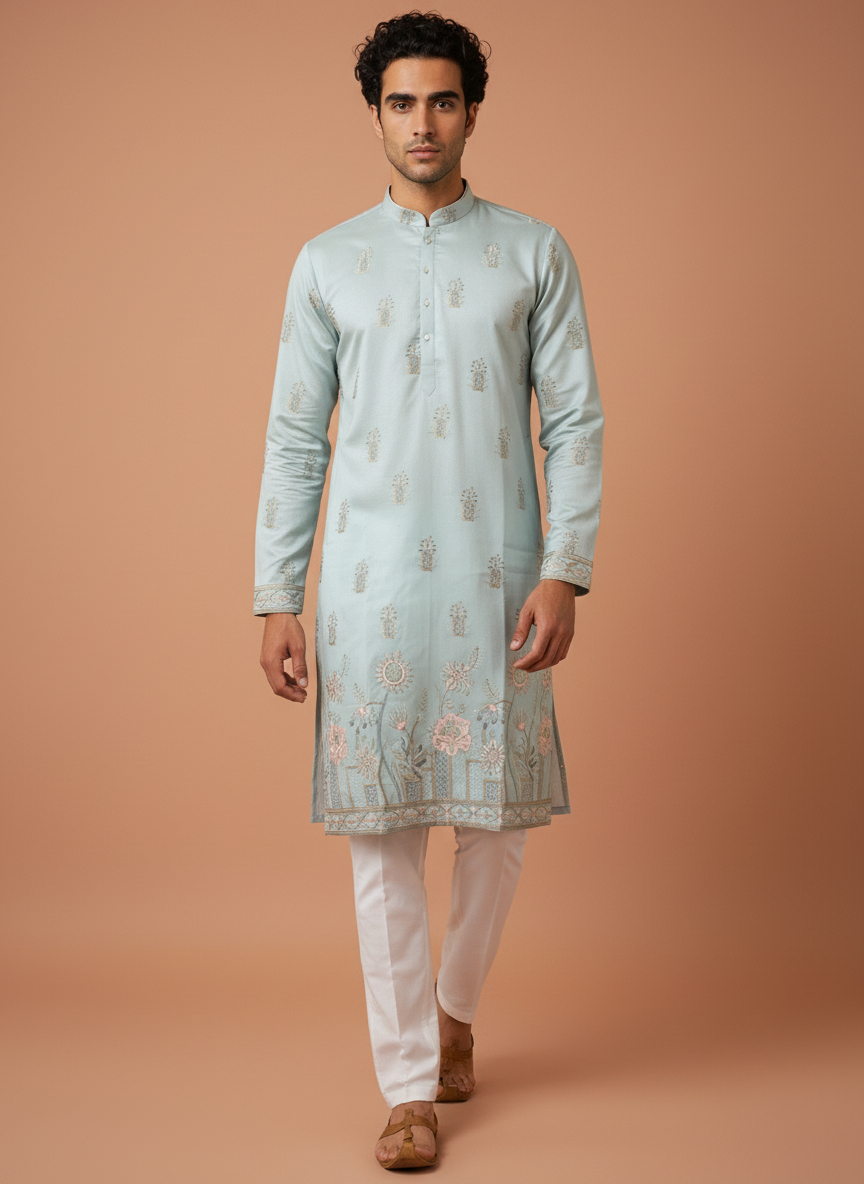 Nayab Style Pure Silk Embroidered Kurta for Special Occasions