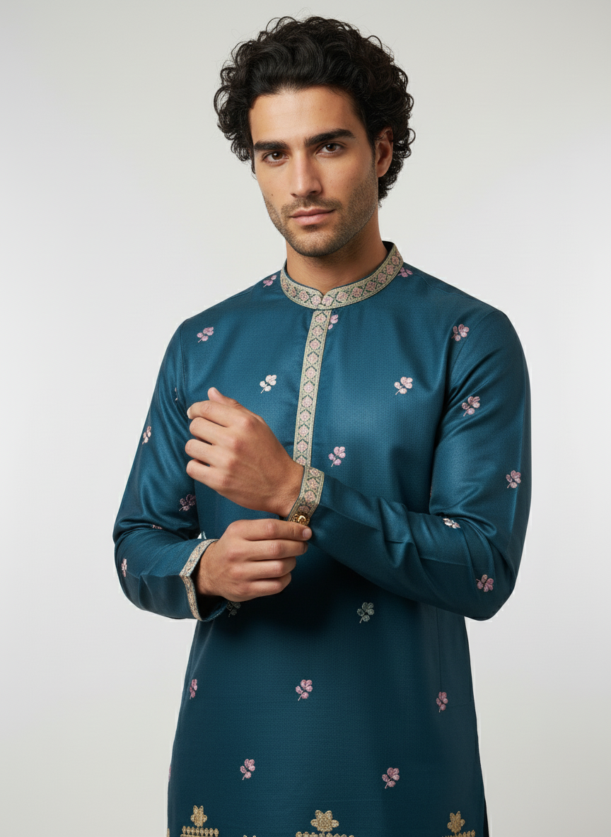 Designer Silk Embroidered Kurta | Regal Look for Special Occasions | Ideal for Festivals, Receptions & Traditional Events