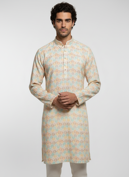 Classic Cotton Print Thread Work Kurta, ready made kurta pajama, traditional attire