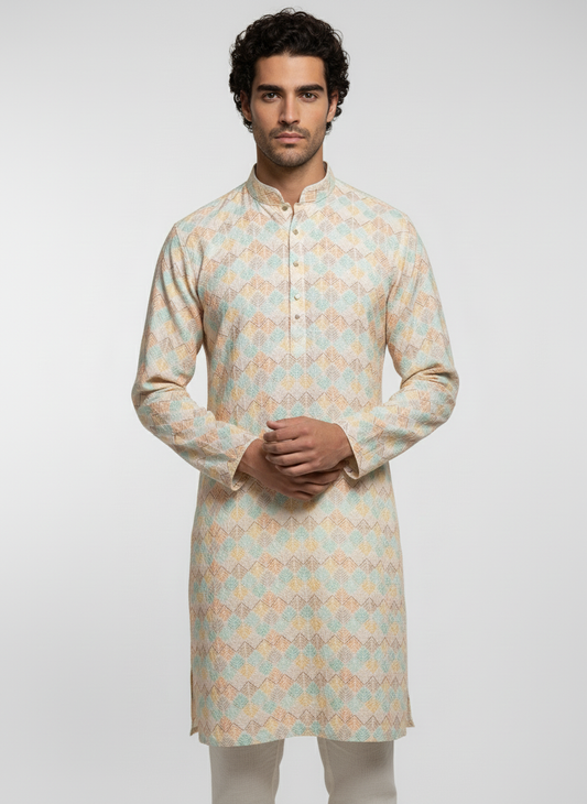 Classic Cotton Print Thread Work Kurta, ready made kurta pajama, traditional attire