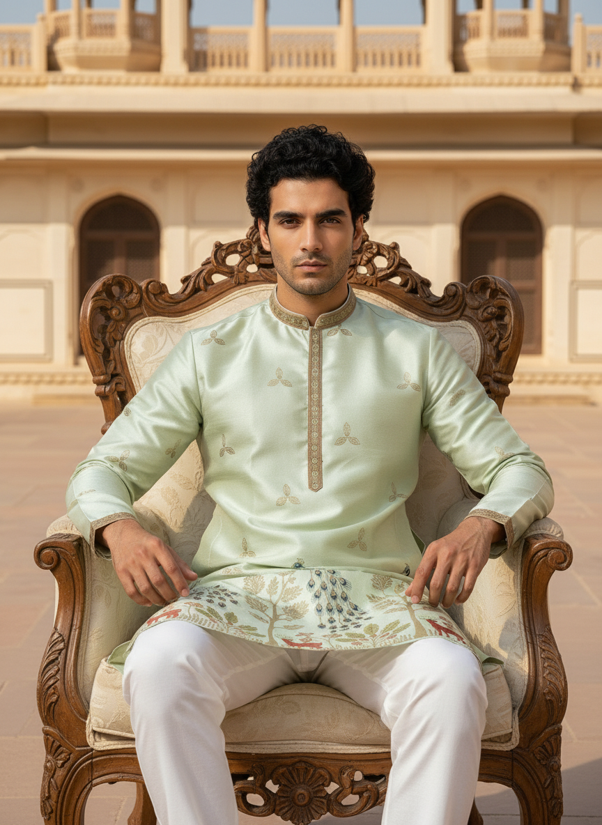 Designer Silk Embroidered Kurta | Regal Look for Special Occasions | Ideal for Festivals, Receptions & Traditional Events