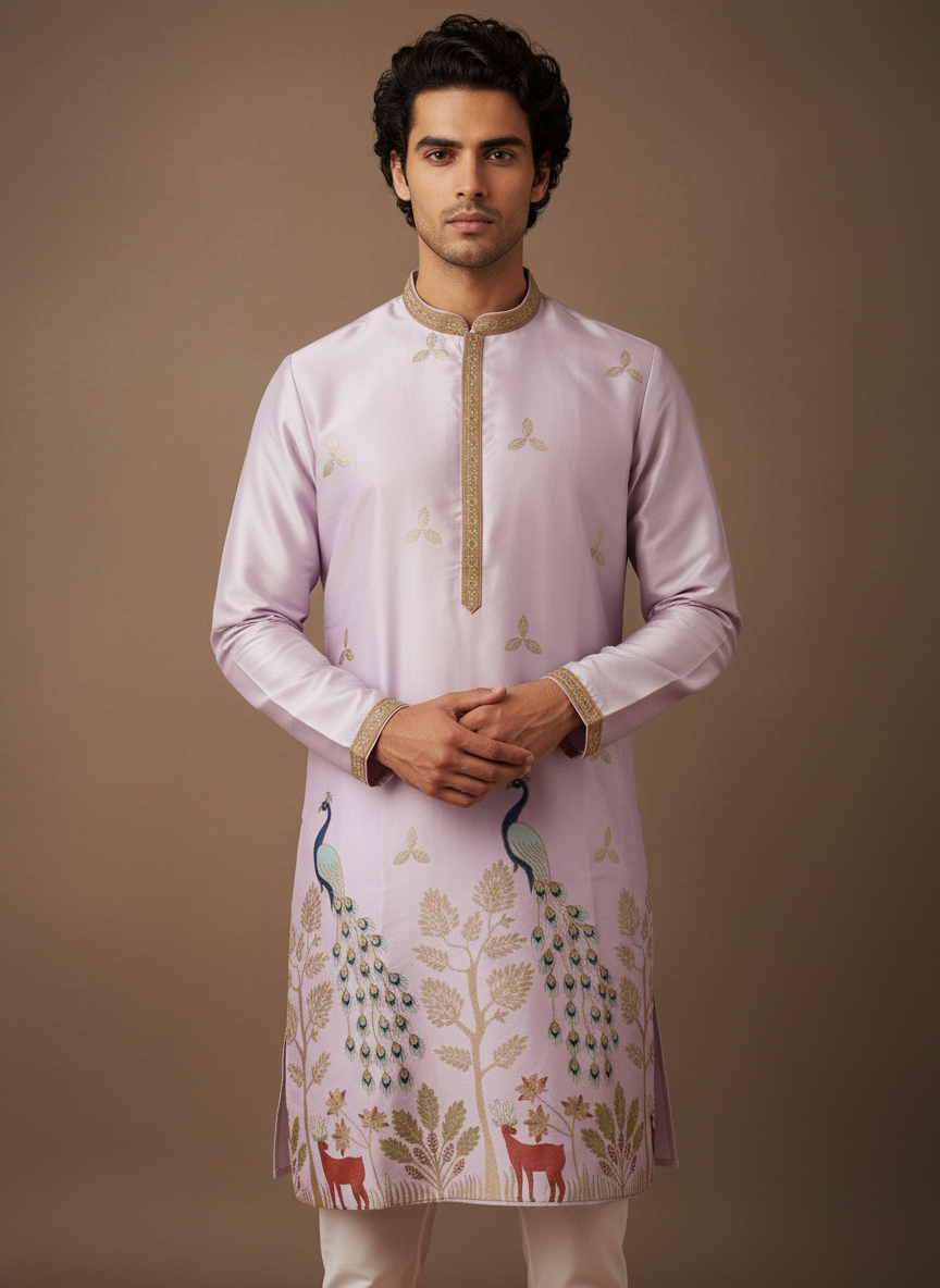 Designer Silk Embroidered Kurta | Regal Look for Special Occasions | Ideal for Festivals, Receptions & Traditional Events