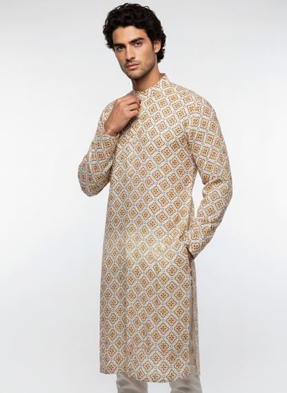 Classic Cotton Print Thread Work Kurta, ready made kurta pajama, traditional attire