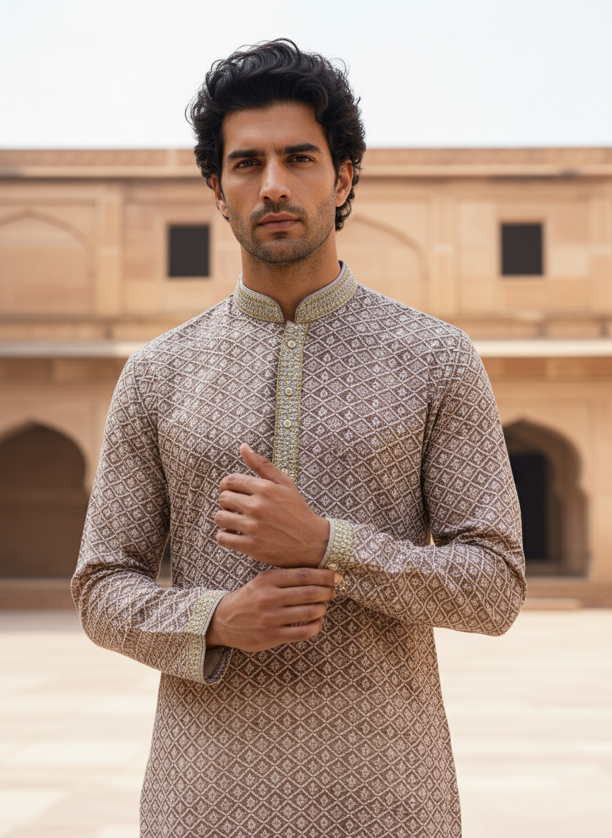 Adhiraj Heavy Lucknowi Kurta for Festive Wear | Ethnic Essence Heavy Lucknowi Kurta