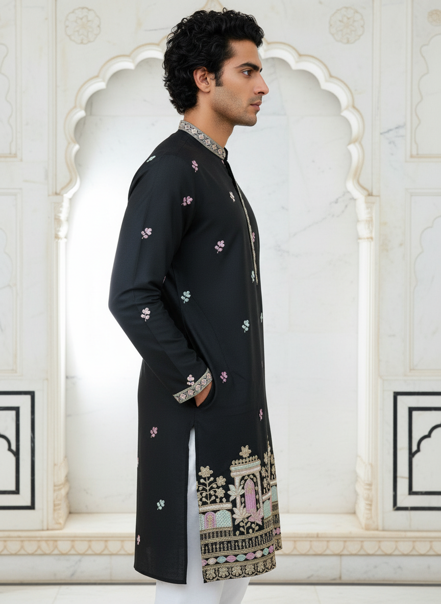 Designer Silk Embroidered Kurta | Regal Look for Special Occasions | Ideal for Festivals, Receptions & Traditional Events