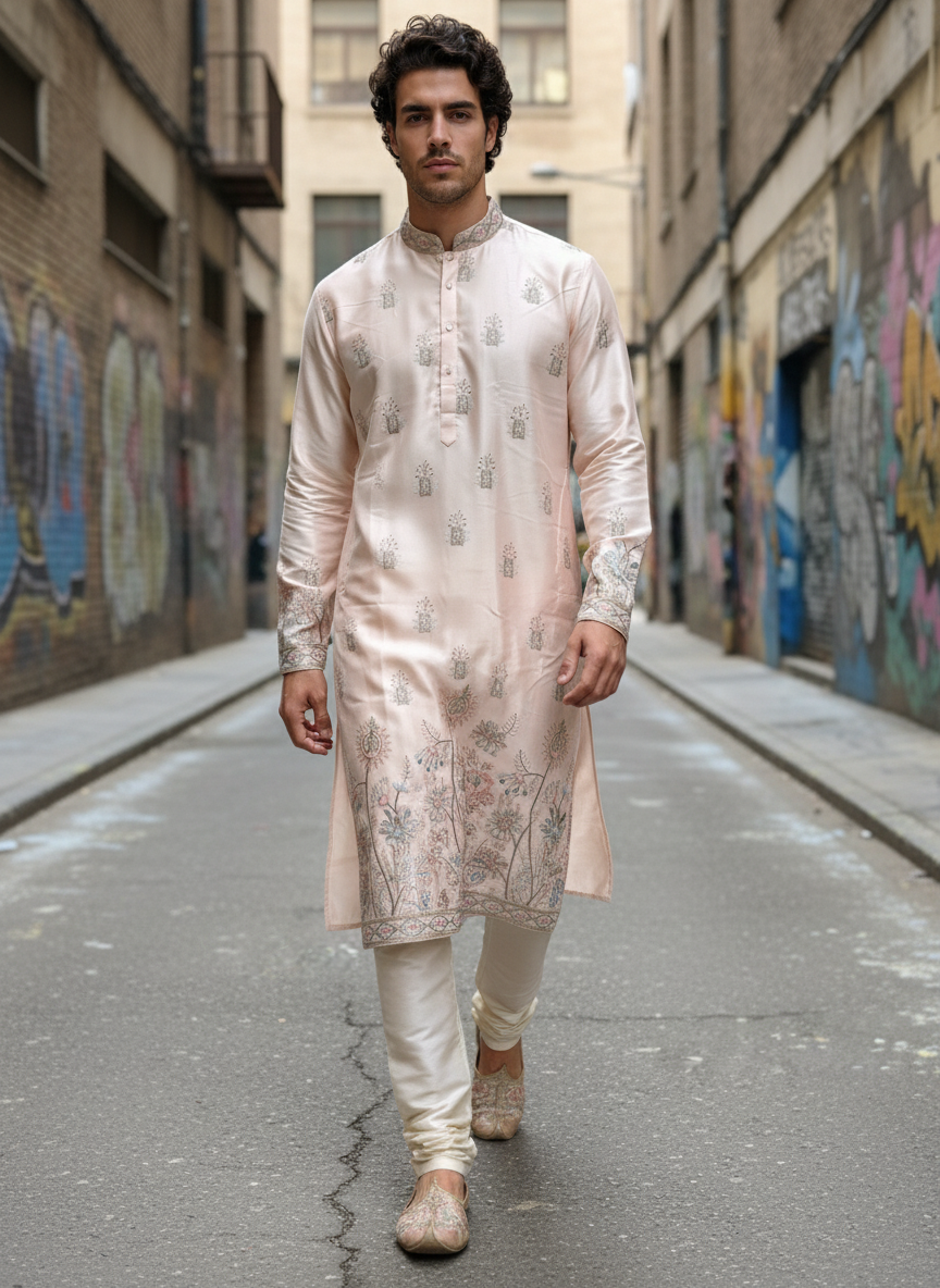 Designer Satin Silk Kurtha with Intricate Embroidery | Crafted for Regal Occasions