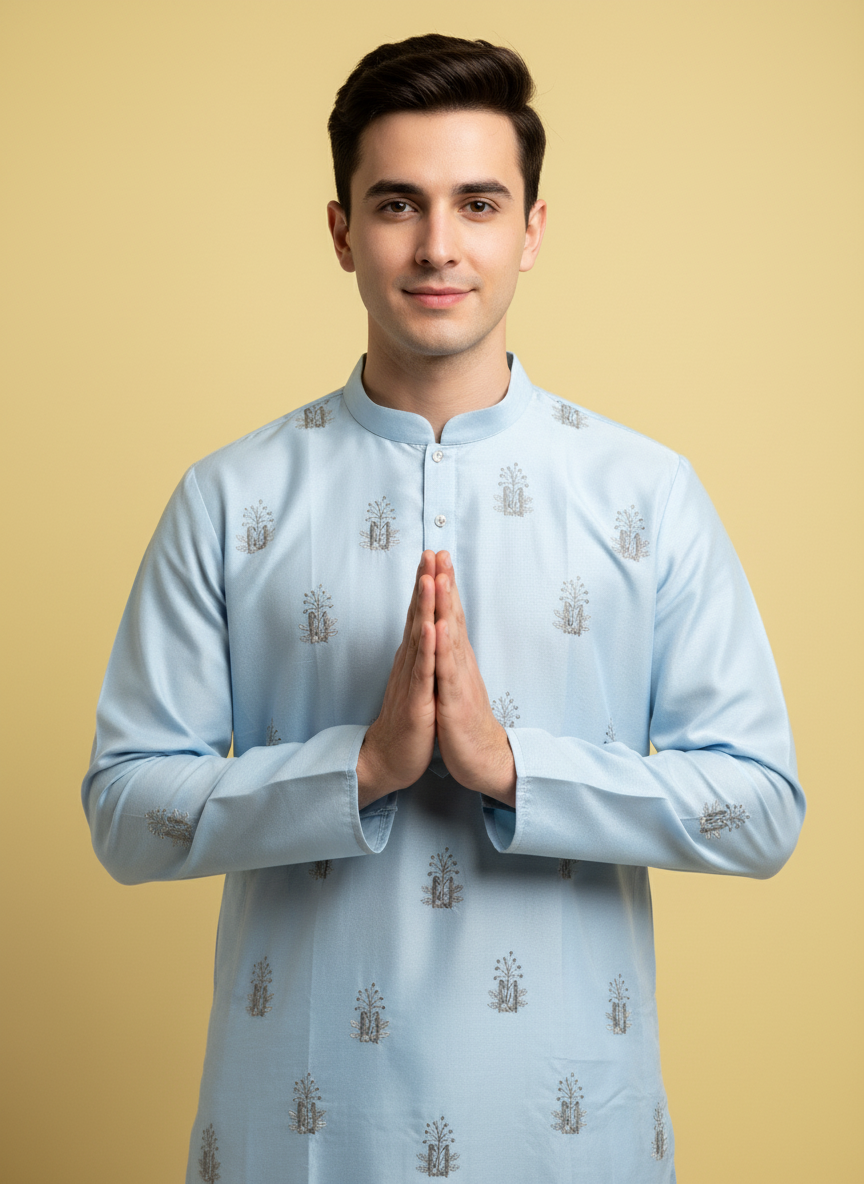 Designer Satin Silk Kurtha with Intricate Embroidery | Crafted for Regal Occasions