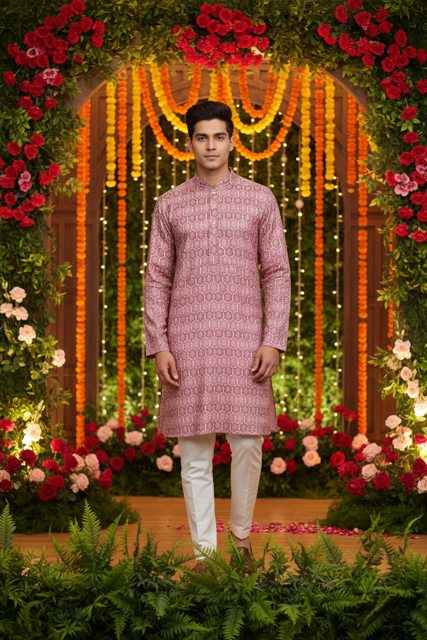 ethnic printed kurta, purple kurta, puja kurta, garba traditional dress men,  groom ethnic wear india,  indian ethnic wear online men