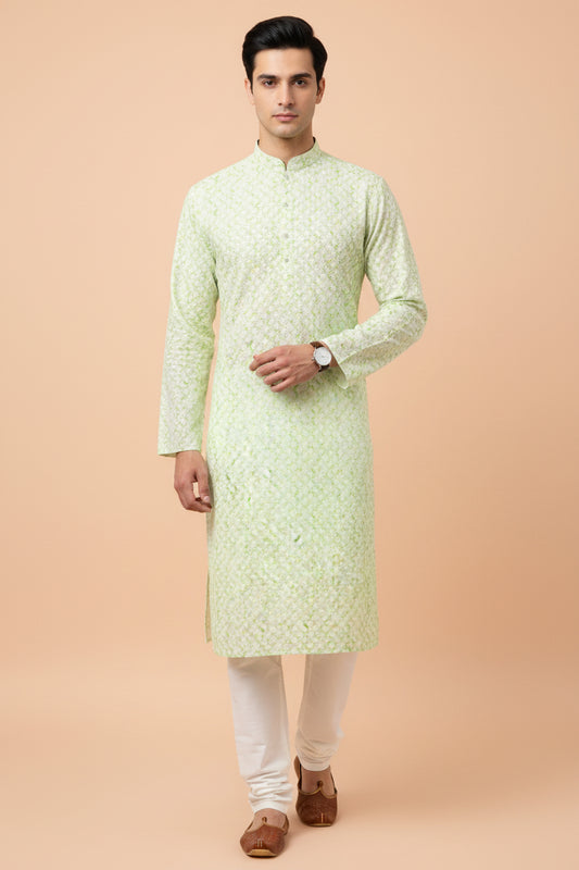 cotton kurta, ethnic indian wear for men, indian traditional men's fashion,  green kurta 