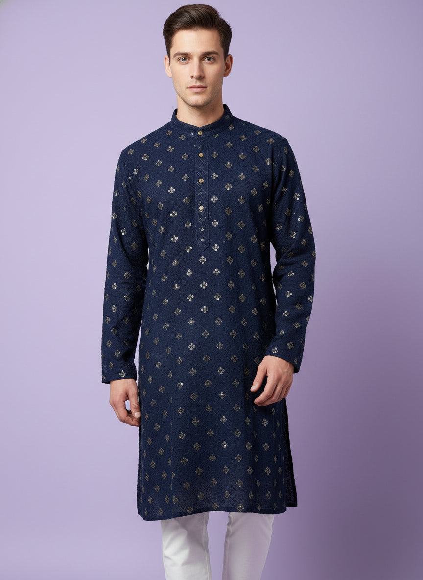 Adhiraj Couture Chikankari Sequin Embroidered Kurta | Party Wear Collection