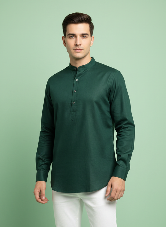 Dark green short kurta to be worn on jeans, stylish cotton satin short kurta, short kurta for office wear,  semi formal traditional wear 